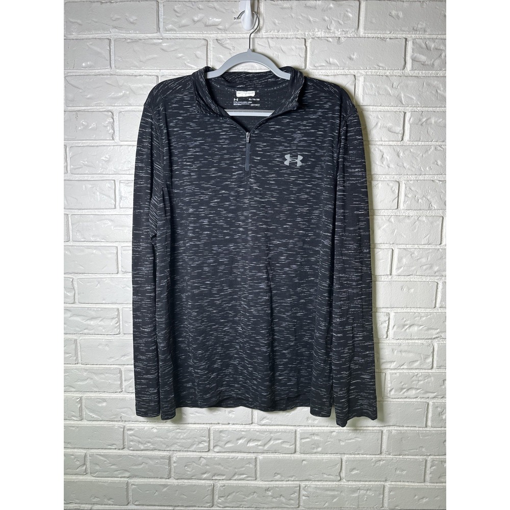 Under Armour Men's 1/4 Zip Pullover Polyester Fitted Threadborne Black Size XL